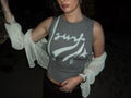 grey and turquoise shiny surf top