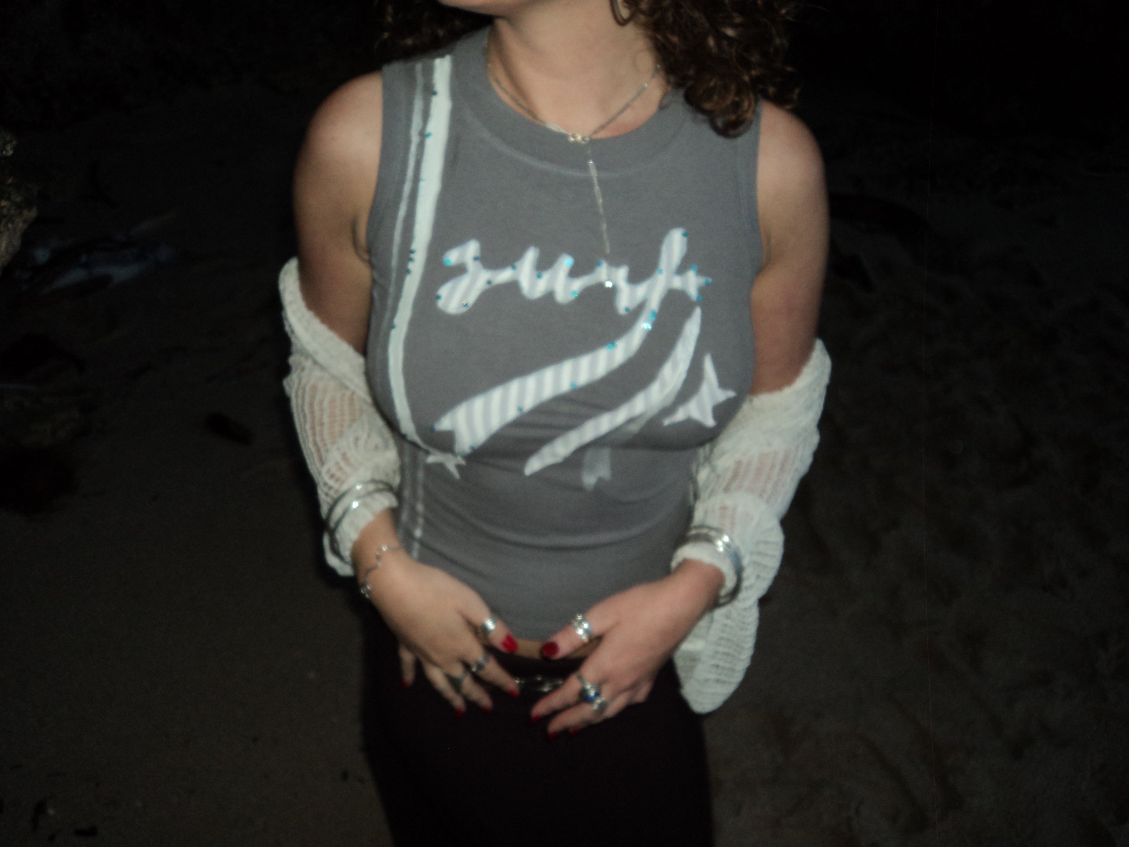 grey and turquoise shiny surf top