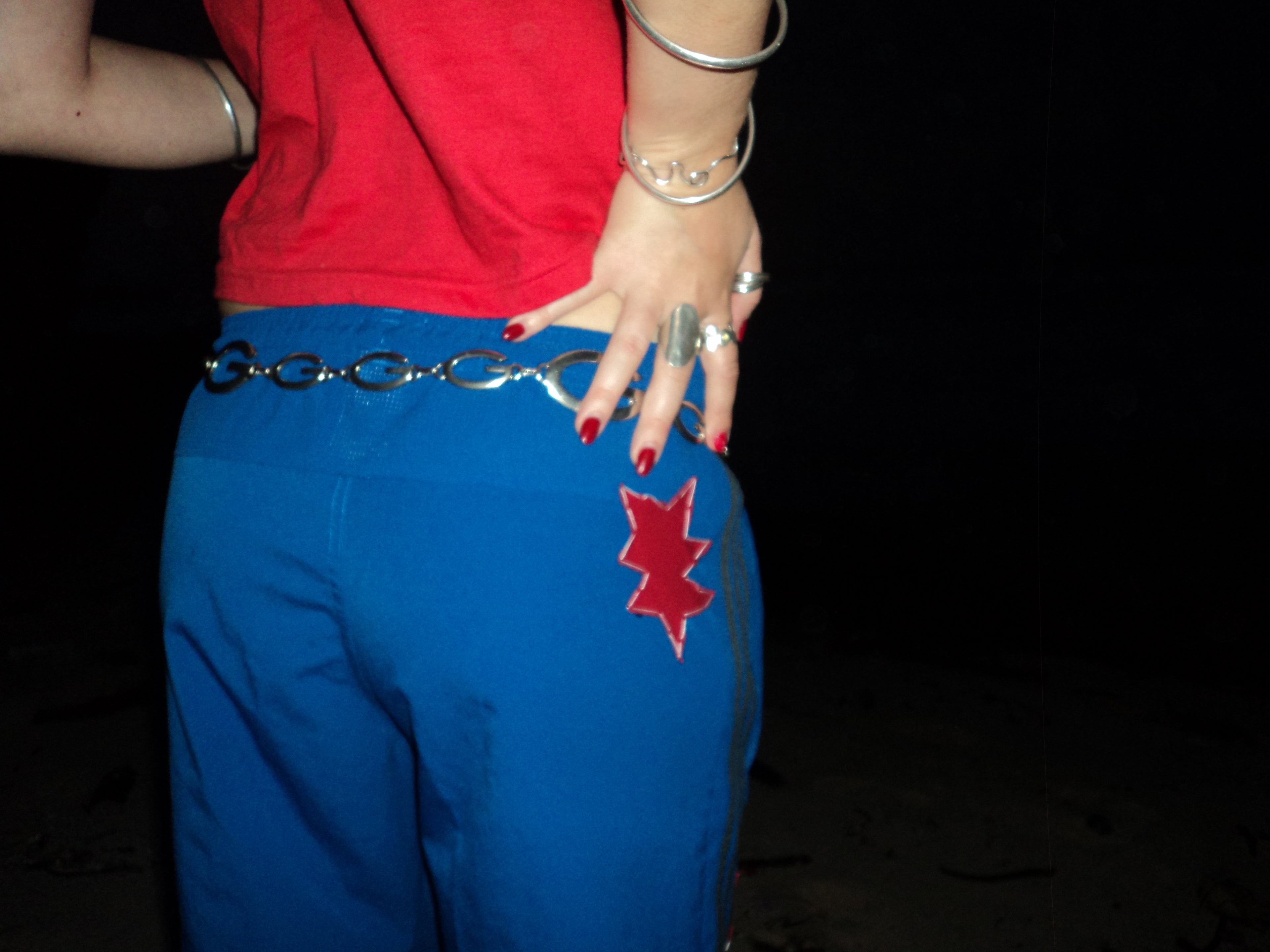 red blue Adidas pants with stars