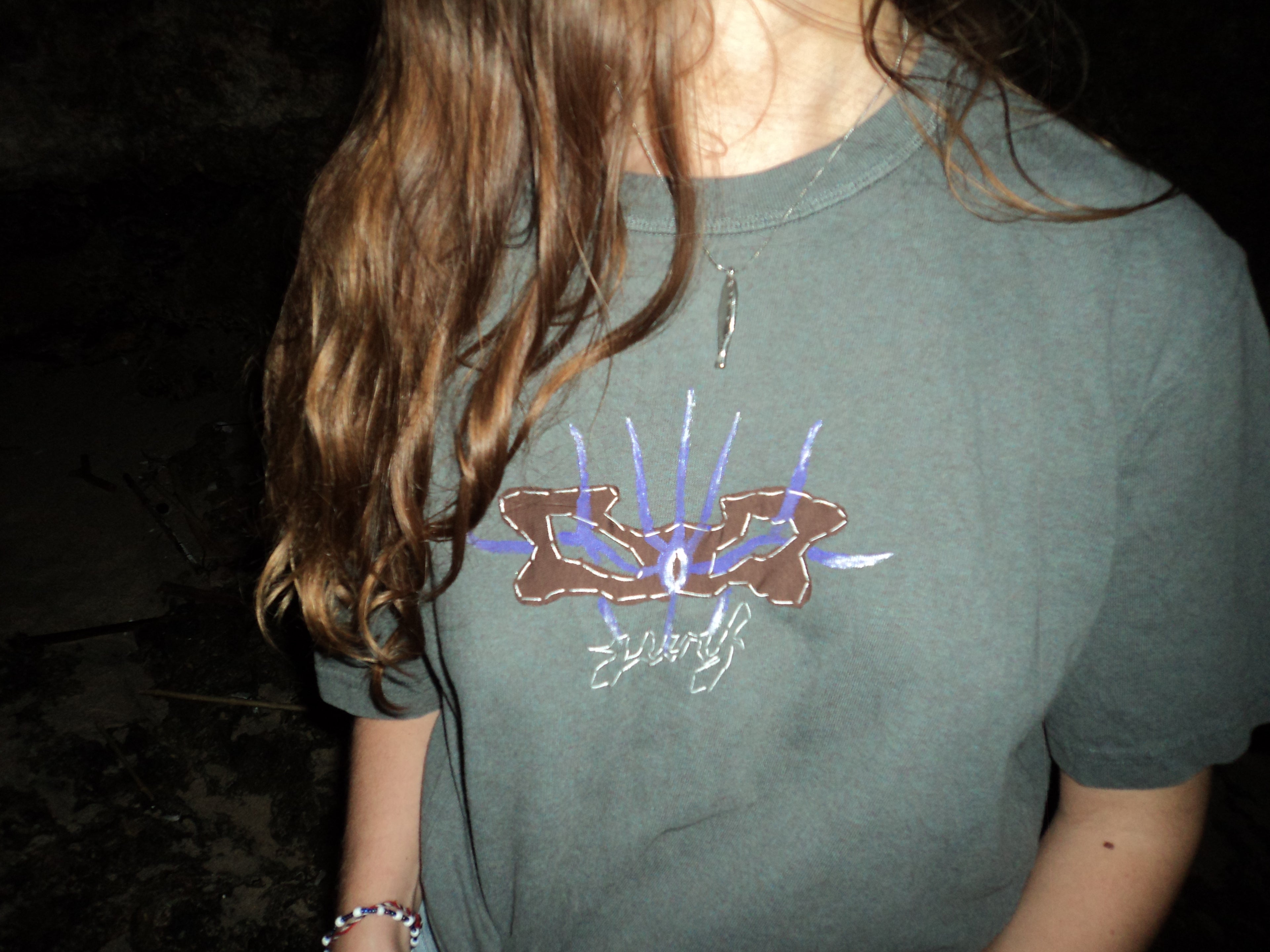 grey oversized shirt with purple brown print