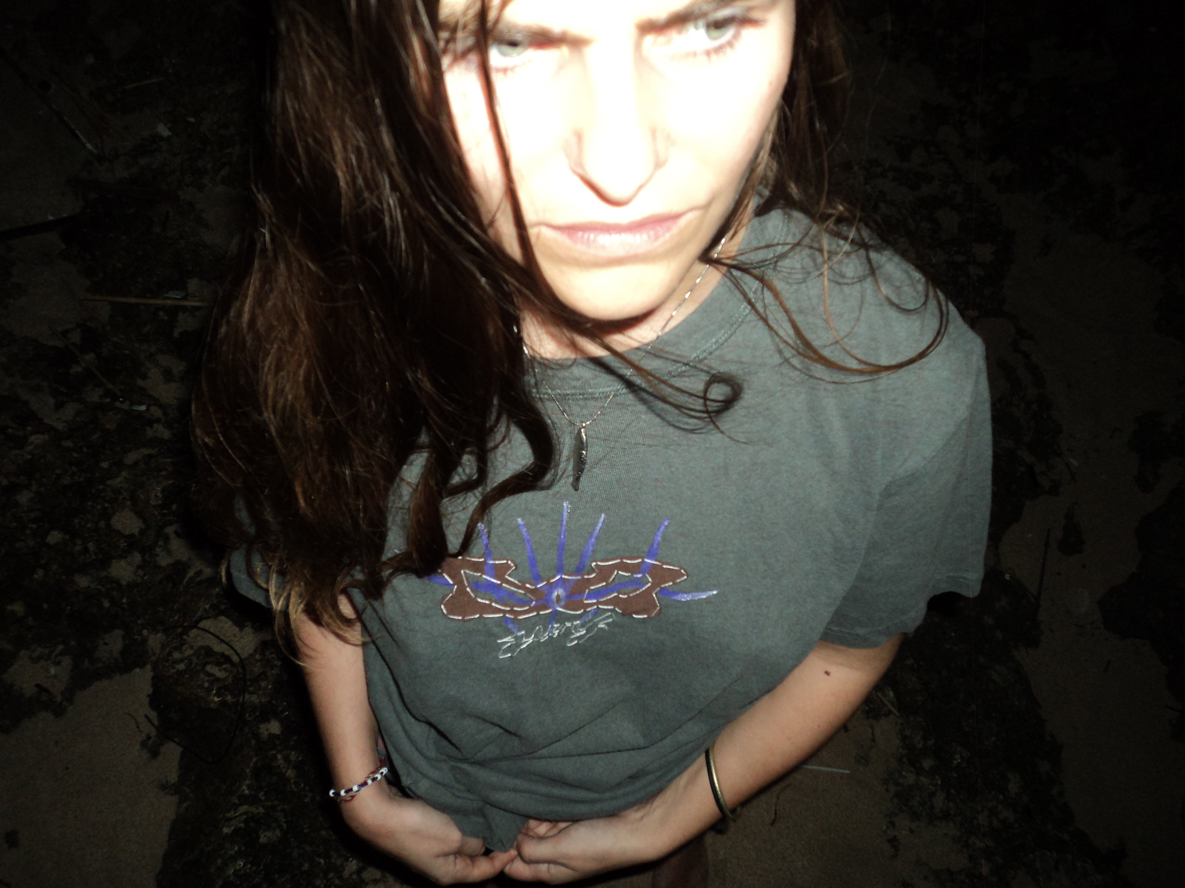 grey oversized shirt with purple brown print