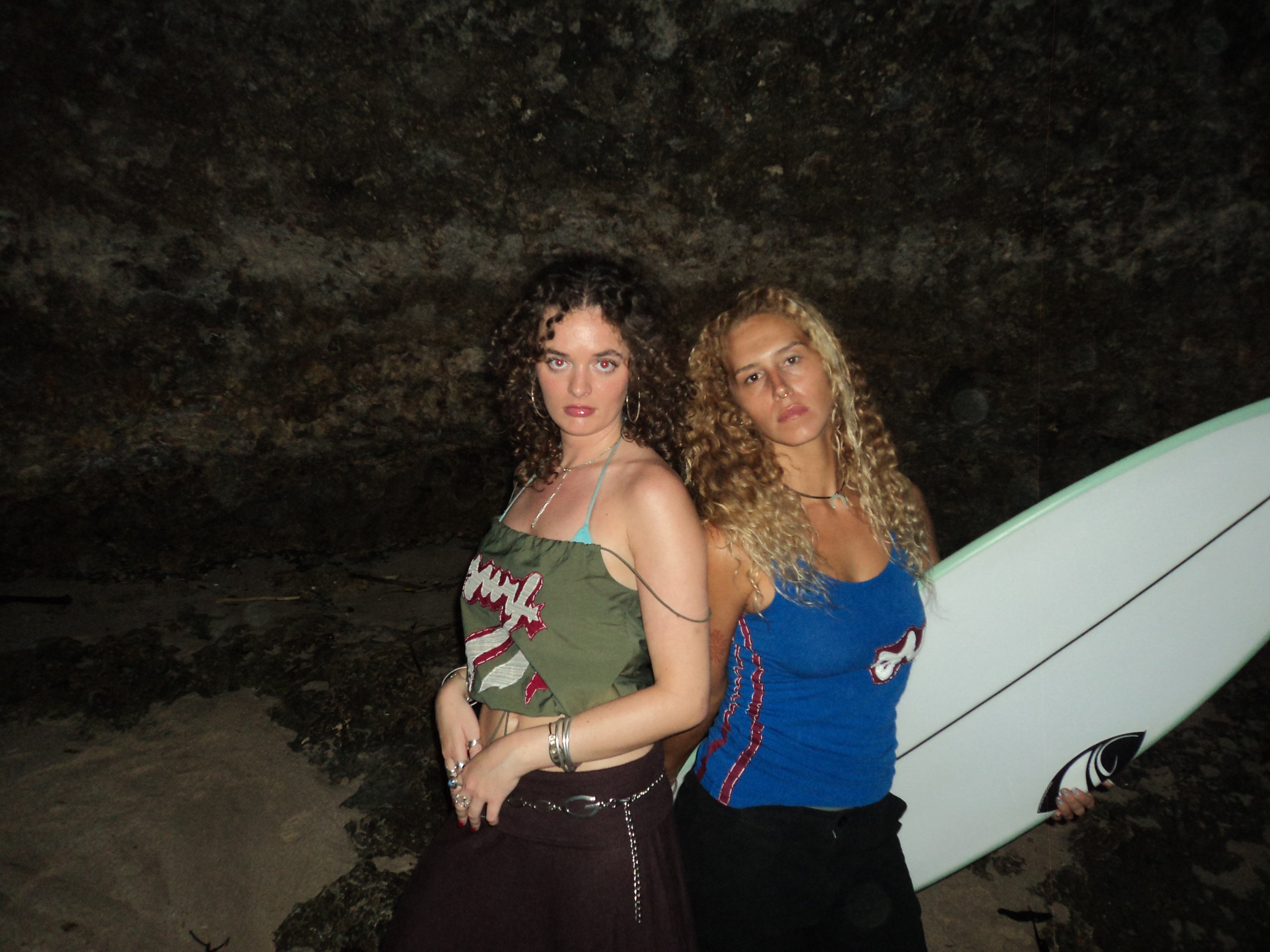 marine blue top with graphic print surf
