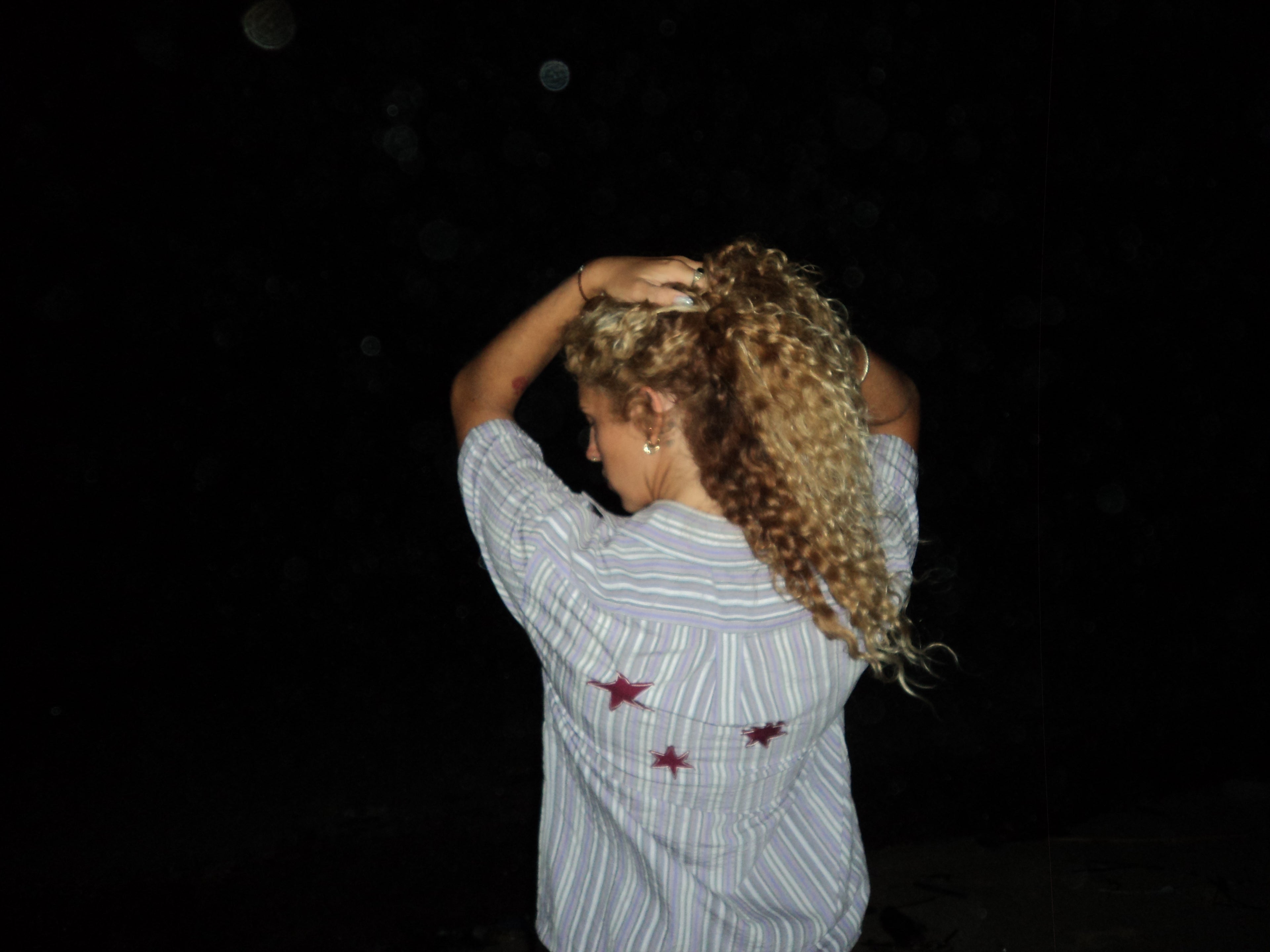 striped short sleeve button up with swirls and stars