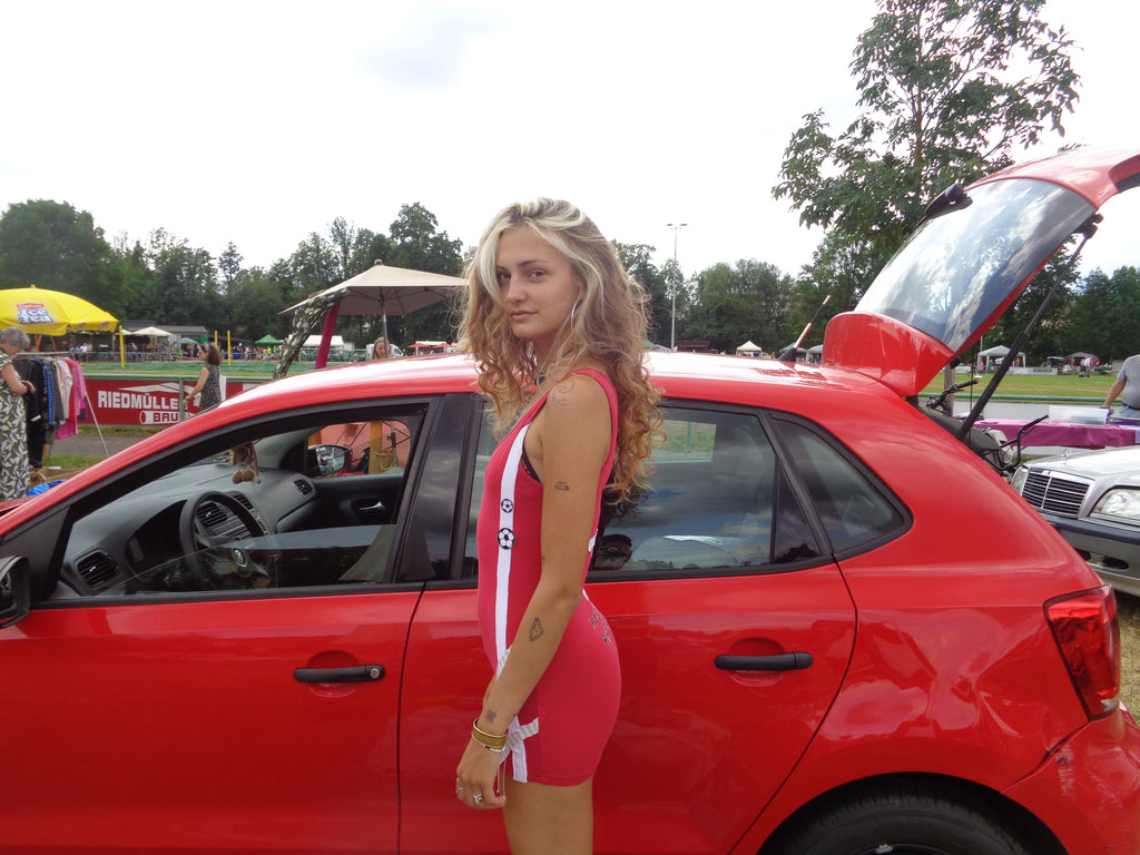 red tricot mini dress "against racism"