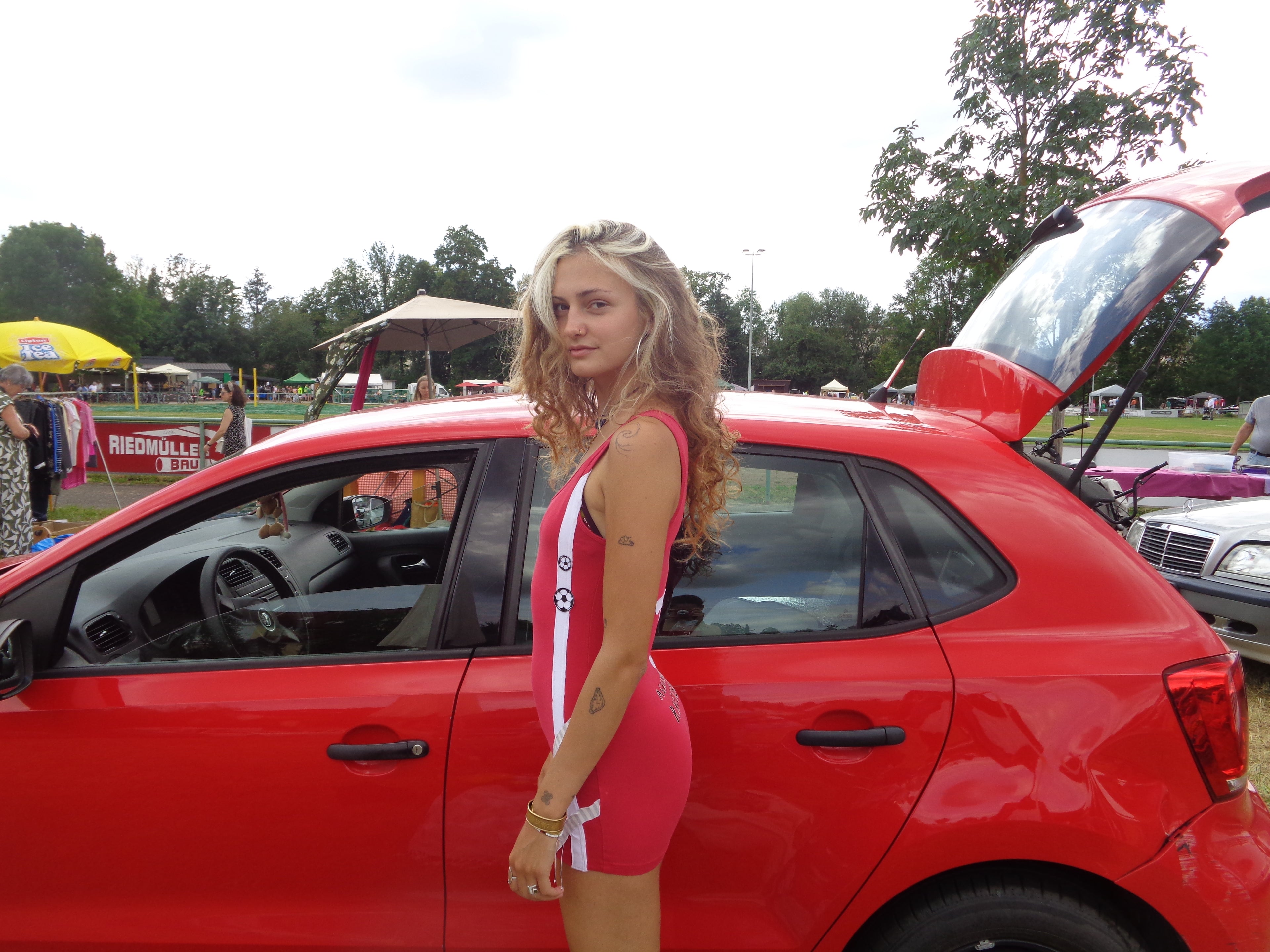 red tricot mini dress "against racism"