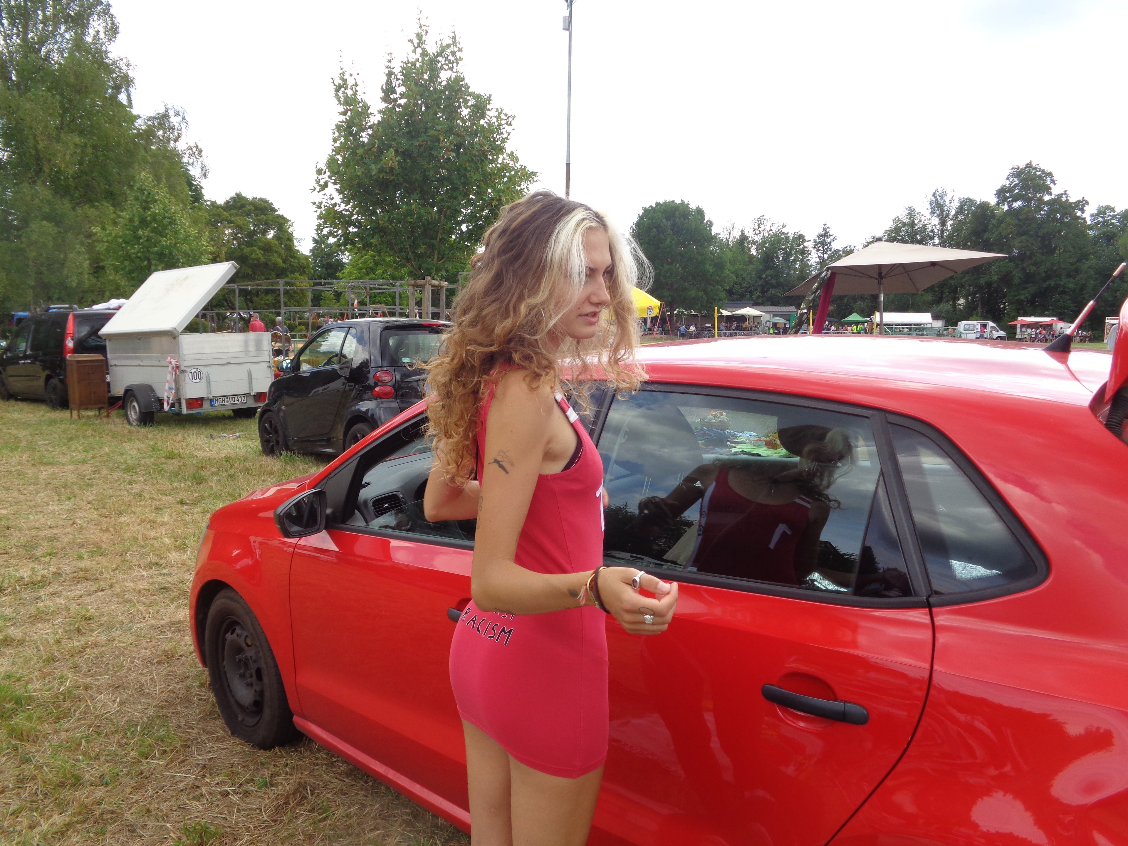 red tricot mini dress "against racism"